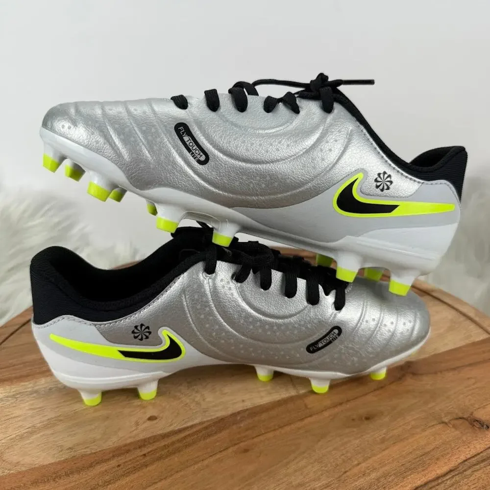 Nike Tiempo Legend 10 Club‎ Youth 5.5Y Silver Volt Black Soccer Cleats NWB